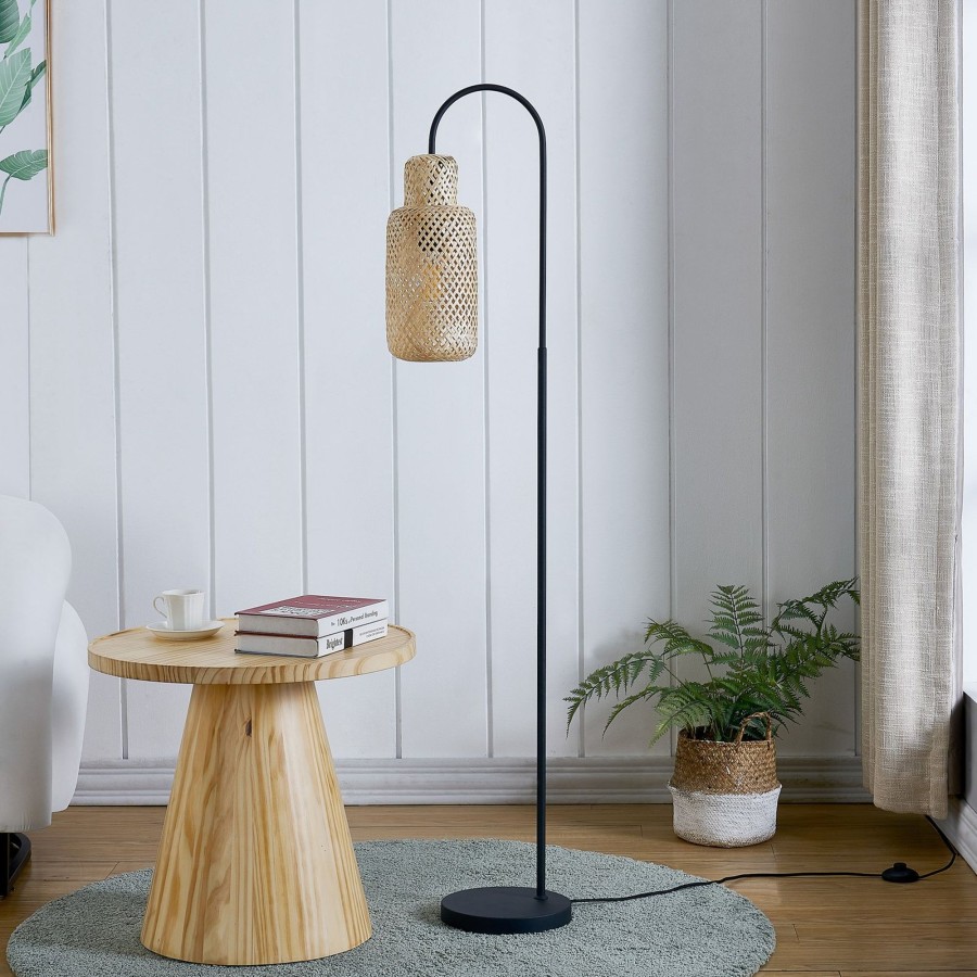 Lampes D'Interieur Lindby | Lindby Venora Lampe Sur Pied, Bambou, A 1 Lampe Bois Clair, Noir