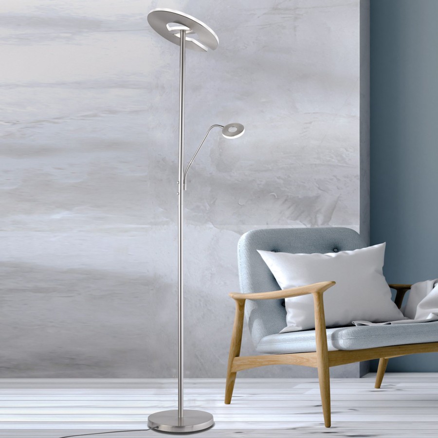 Lampes D'Interieur FISCHER & HONSEL | Lampadaire Indirect Led Dent A Liseuse, Cct Nickel Nickel, Blanc Mat