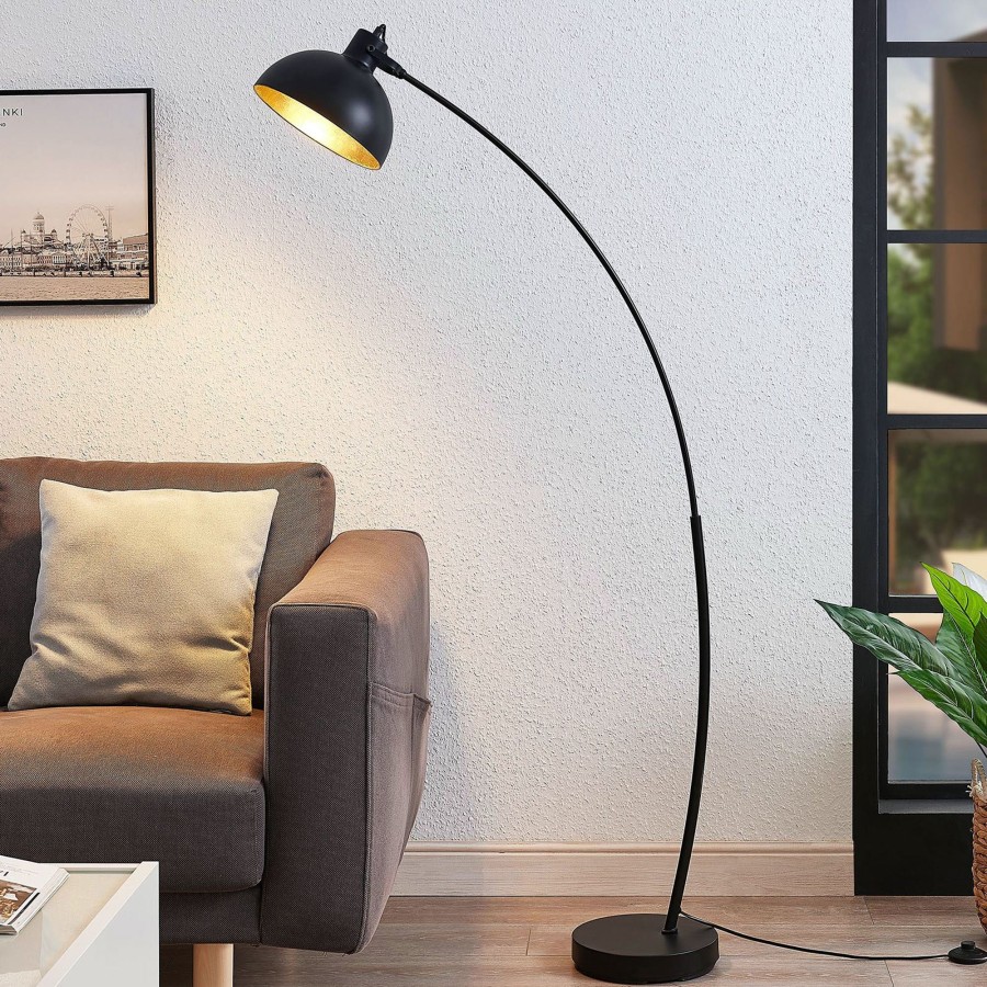 Lampes D'Interieur Lindby | Lampadaire Arque Phileas En Noir Et Or Noir, Dore