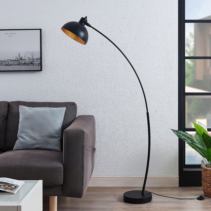 Lampes D'Interieur Lindby | Lampadaire Arque Phileas En Noir Et Or Noir, Dore