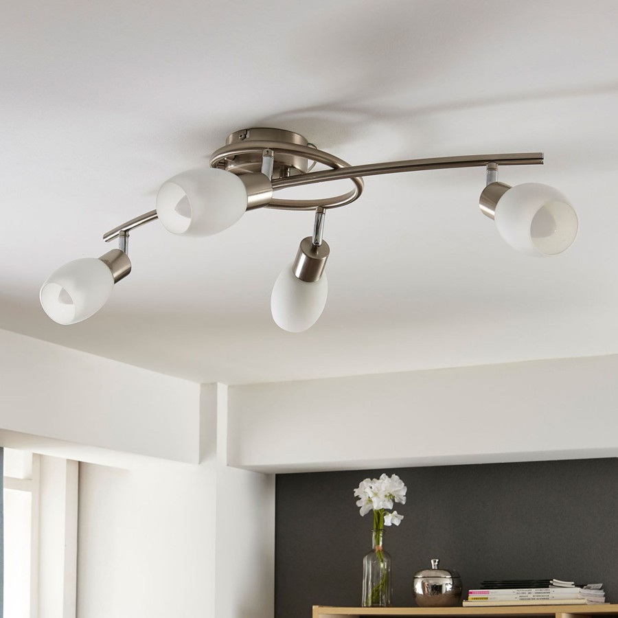 Lampes D'Interieur Lindby | Lindby Arda Spot, Verre, A Quatre Lampes 65 Cm Blanc, Nickel Satine