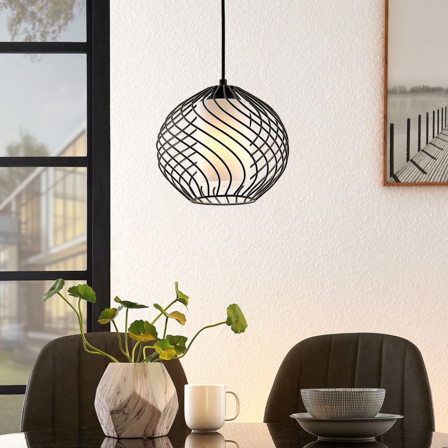 Lampes D'Interieur Lindby | Lindby Cedrice Suspension En Cage, A 1 Lampe Noir, Blanc