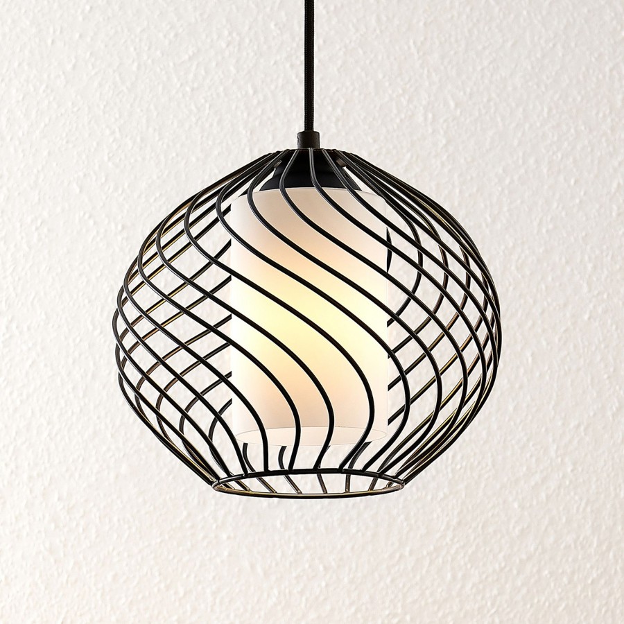 Lampes D'Interieur Lindby | Lindby Cedrice Suspension En Cage, A 1 Lampe Noir, Blanc