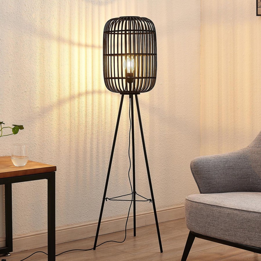 Lampes D'Interieur Lindby | Lindby Canyana Lampadaire En Rotin, Noir