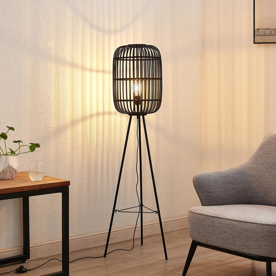 Lampes D'Interieur Lindby | Lindby Canyana Lampadaire En Rotin, Noir