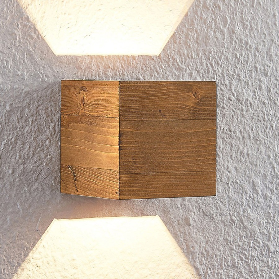 Lampes D'Interieur Lindby | Lindby Benicio Applique Led Bois, Angulaire, 11 Cm Bois Clair, Nickel Ancien