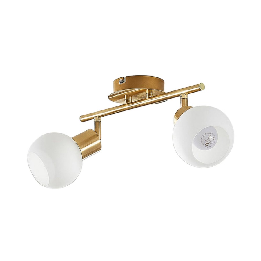 Lampes D'Interieur Lindby | Plafonnier Elaina A 2 Lampes, Laiton Laiton, Blanc Opale