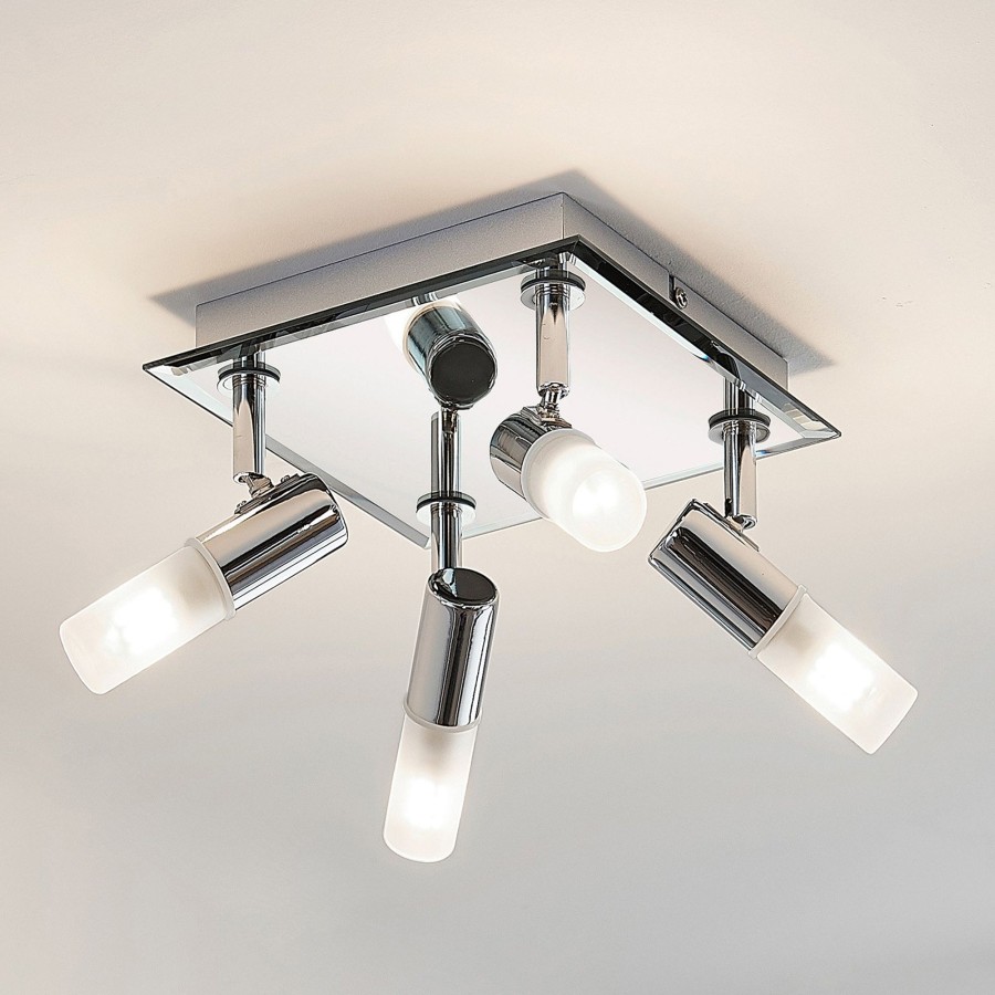 Lampes D'Interieur Lindby | Plafonnier Pour Salle De Bain Zela, 32 X 32 Cm Chrome, Blanc