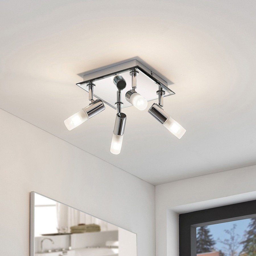 Lampes D'Interieur Lindby | Plafonnier Pour Salle De Bain Zela, 32 X 32 Cm Chrome, Blanc