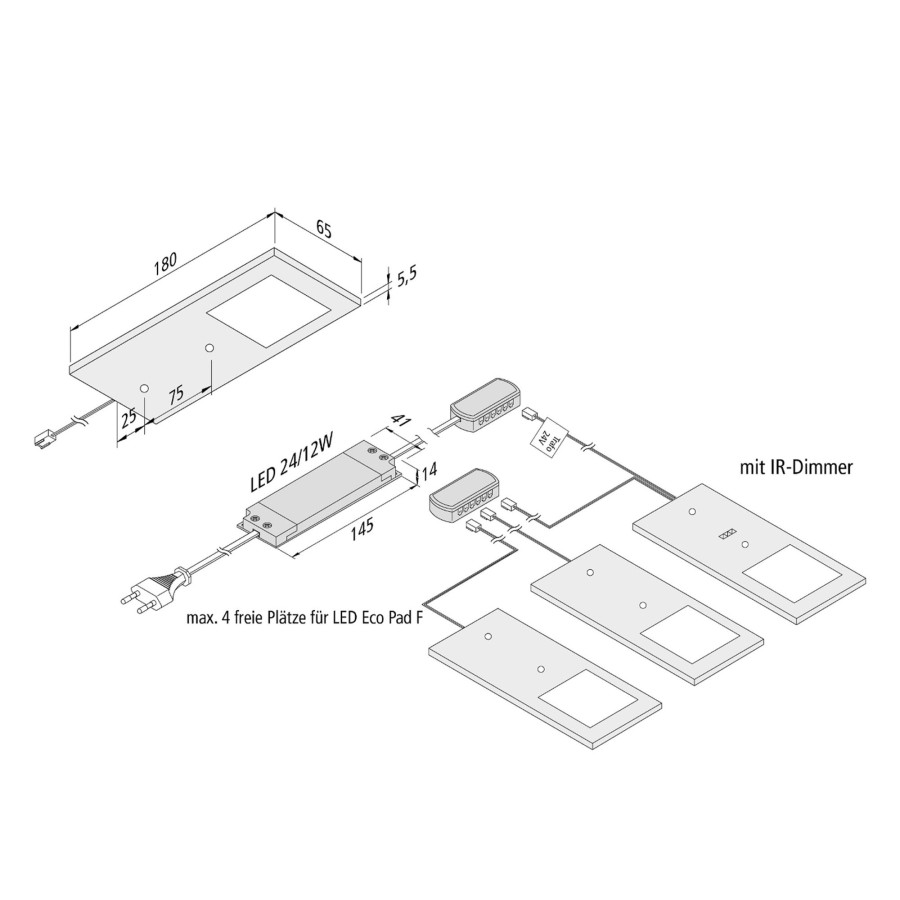 Lampes D'Interieur Hera | Lampe Sous Meuble Led Eco-Pad F Par 3, 4000K Noir
