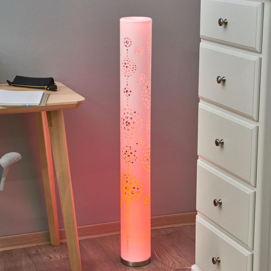 Lampes D'Interieur Lindby | Lampadaire Led Mirella, Rgb Avec Telecommande Blanc, Nickel Satine