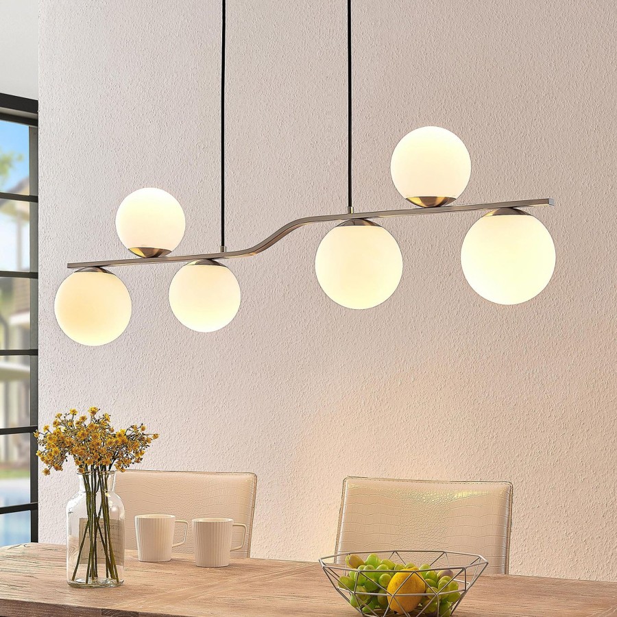 Lampes D'Interieur Lindby | Lindby Avalyn Suspension, Blanche, Nickel Satine Blanc, Nickel Satine