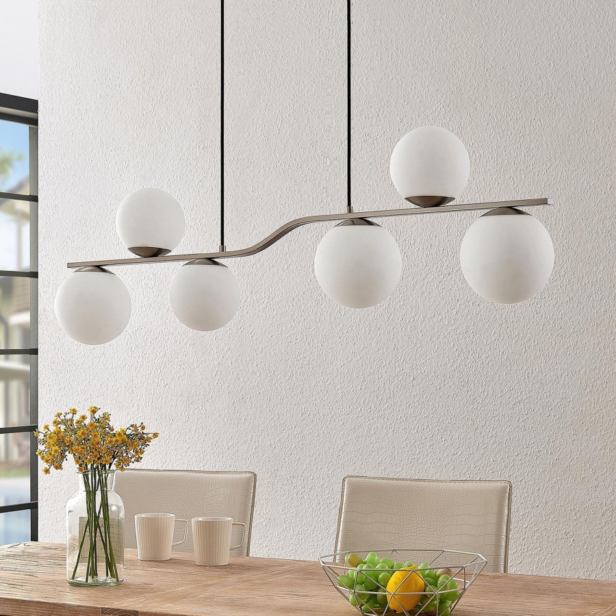 Lampes D'Interieur Lindby | Lindby Avalyn Suspension, Blanche, Nickel Satine Blanc, Nickel Satine