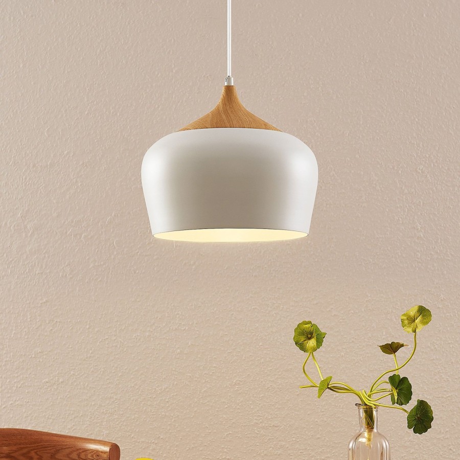 Lampes D'Interieur Lindby | Lindby Vilsera Suspension En Blanc Detail En Bois Blanc, Bois Clair