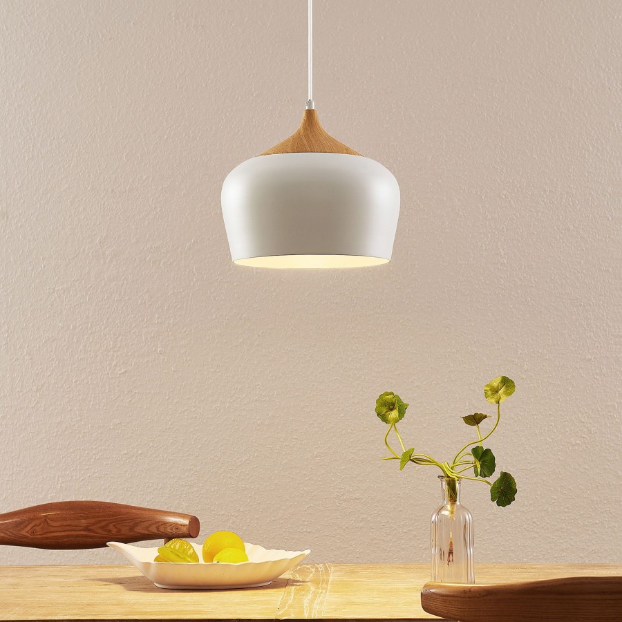 Lampes D'Interieur Lindby | Lindby Vilsera Suspension En Blanc Detail En Bois Blanc, Bois Clair