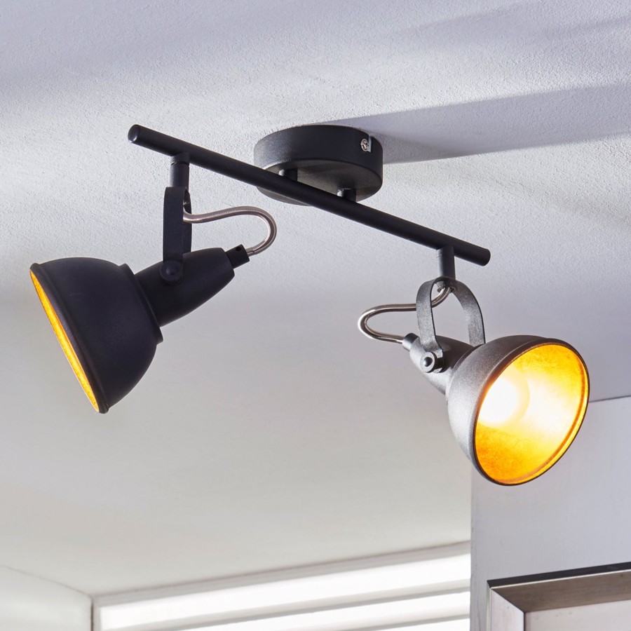 Lampes D'Interieur Lindby | Plafonnier A Deux Lampes Julin, Noir Dore Noir, Dore