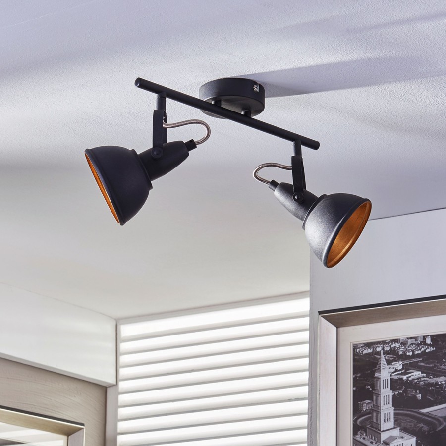 Lampes D'Interieur Lindby | Plafonnier A Deux Lampes Julin, Noir Dore Noir, Dore