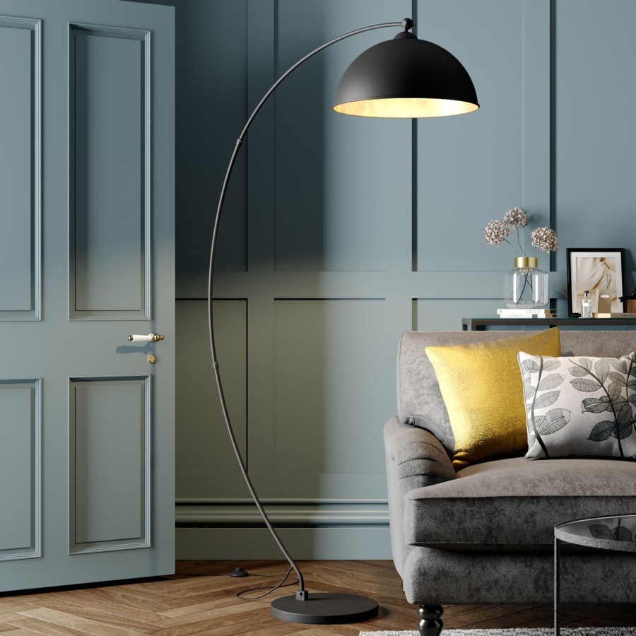 Lampes D'Interieur Lindby | Lampadaire Arque Jonera, Noir, Dore, Metal Noir, Or