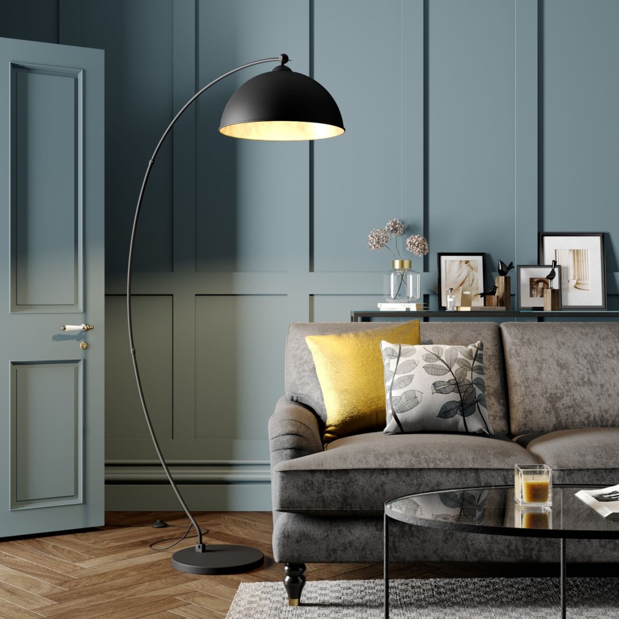 Lampes D'Interieur Lindby | Lampadaire Arque Jonera, Noir, Dore, Metal Noir, Or