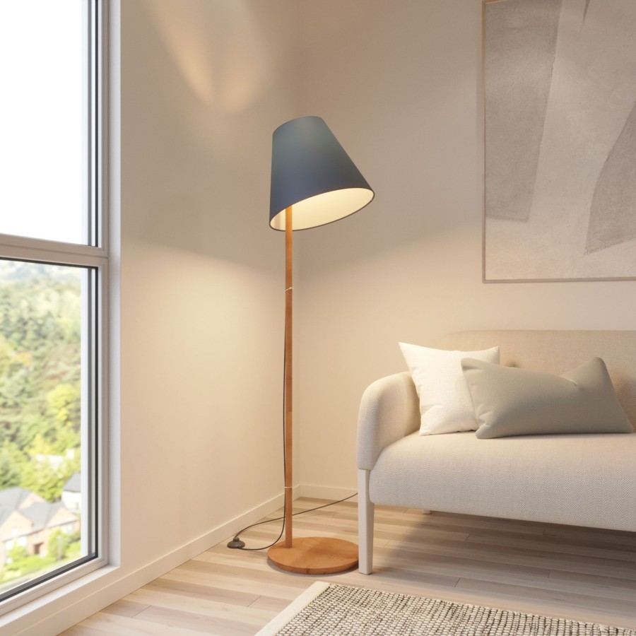 Lampes D'Interieur Lucande | Lucande Jinda Lampadaire, Support Bois, Tissu Bleu Bleu, Chene Fonce