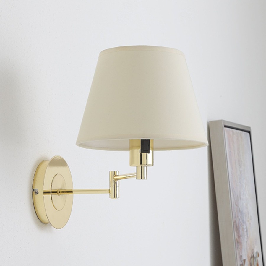 Lampes D'Interieur Lindby | Applique Murale Pola, Abat-Jour Extensible, Laiton Laiton Poli, Creme