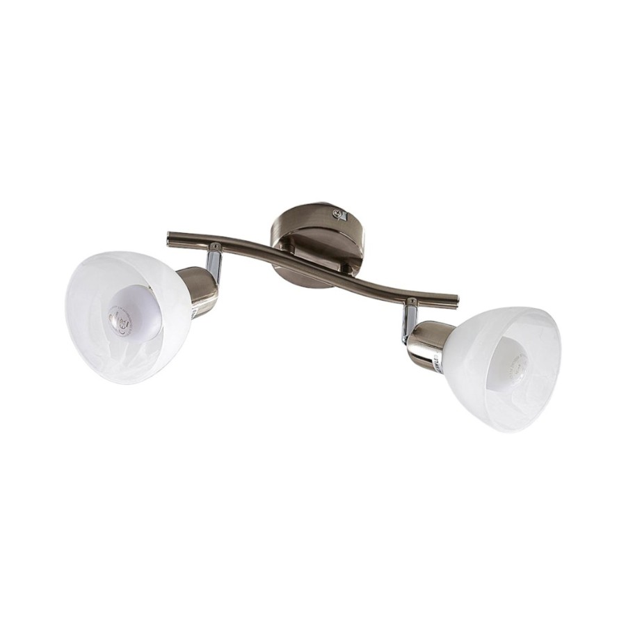 Lampes D'Interieur Lindby | Plafonnier Paulina A 2 Lampes, Aspect Nickel Blanc Albatre, Nickel Satine
