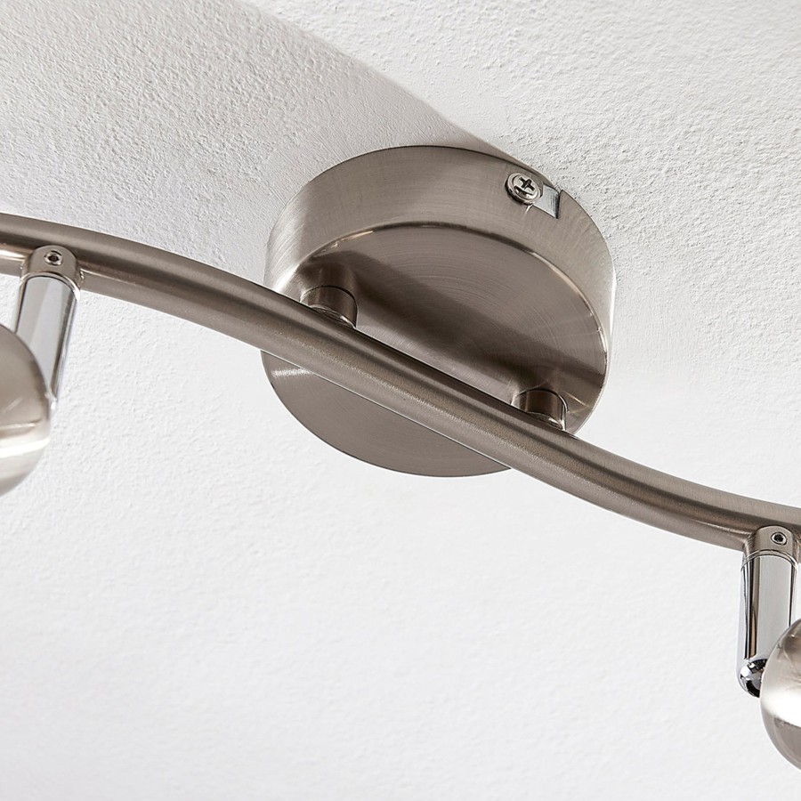 Lampes D'Interieur Lindby | Plafonnier Paulina A 2 Lampes, Aspect Nickel Blanc Albatre, Nickel Satine