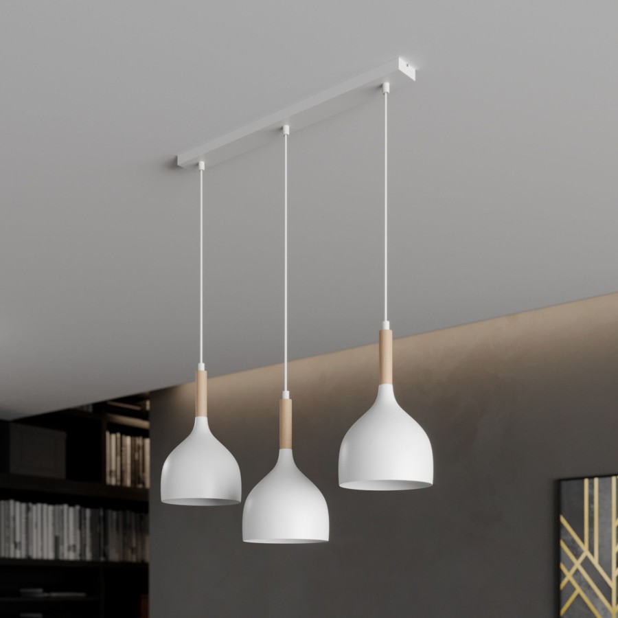 Lampes D'Interieur Luminex | Suspension Noak 3 Lampes Allongee Blanche/Bois Blanc, Bois Clair
