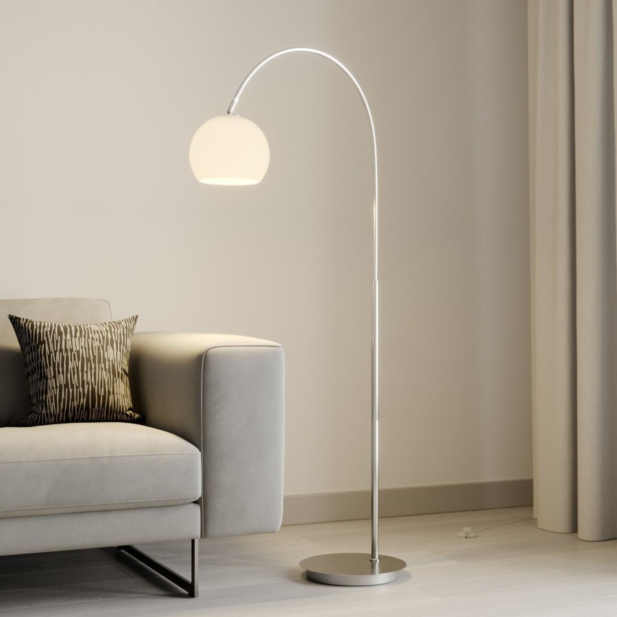Lampes D'Interieur Lindby | Lindby Cynthia Lampadaire Arque, Verre, Nickel Mat Blanc Opale, Nickel Mat