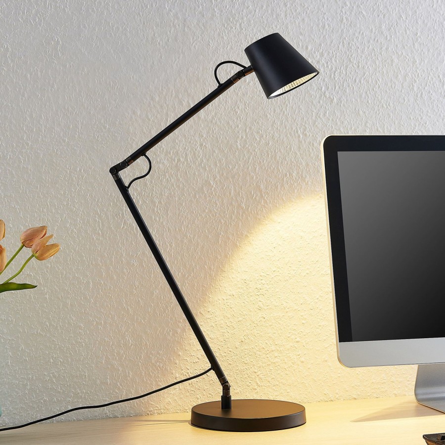 Lampes D'Interieur Lucande | Lucande Tarris Lampe A Poser Led, Noire Noir Mat
