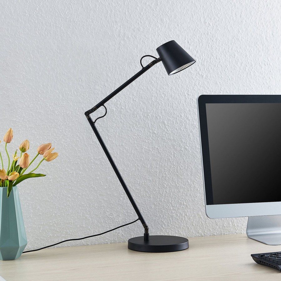 Lampes D'Interieur Lucande | Lucande Tarris Lampe A Poser Led, Noire Noir Mat