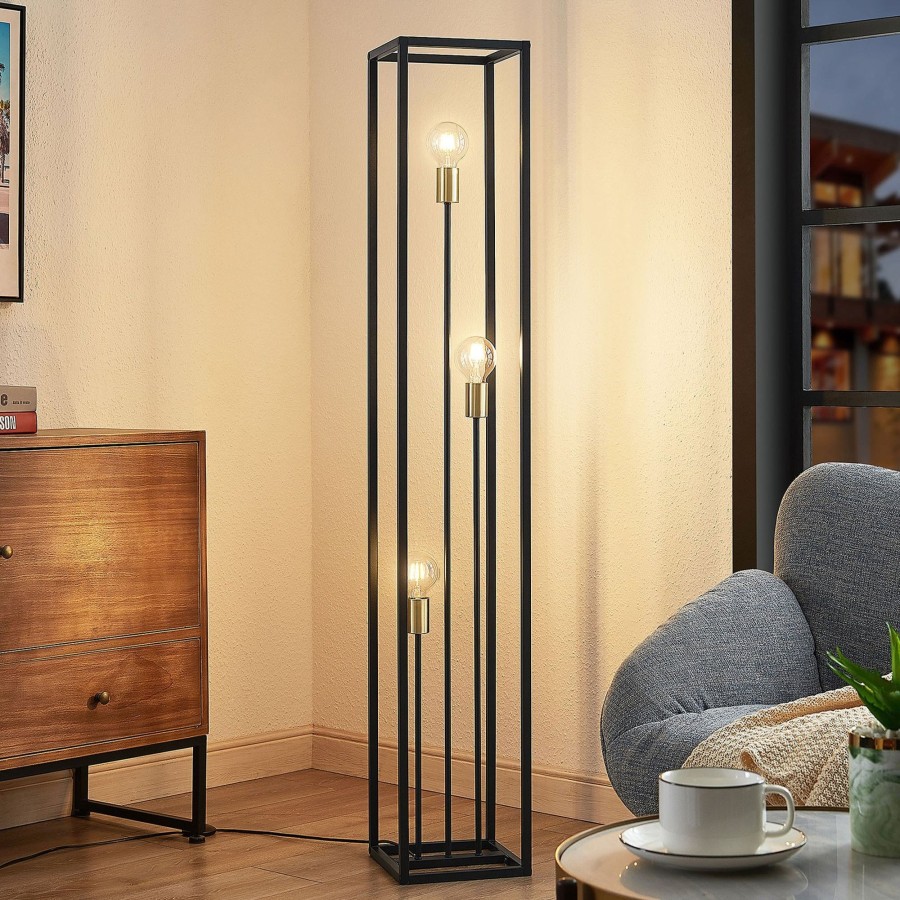 Lampes D'Interieur Lindby | Lindby Tiliane Lampadaire Cage, Noir, A 3 Lampes Noir Mat