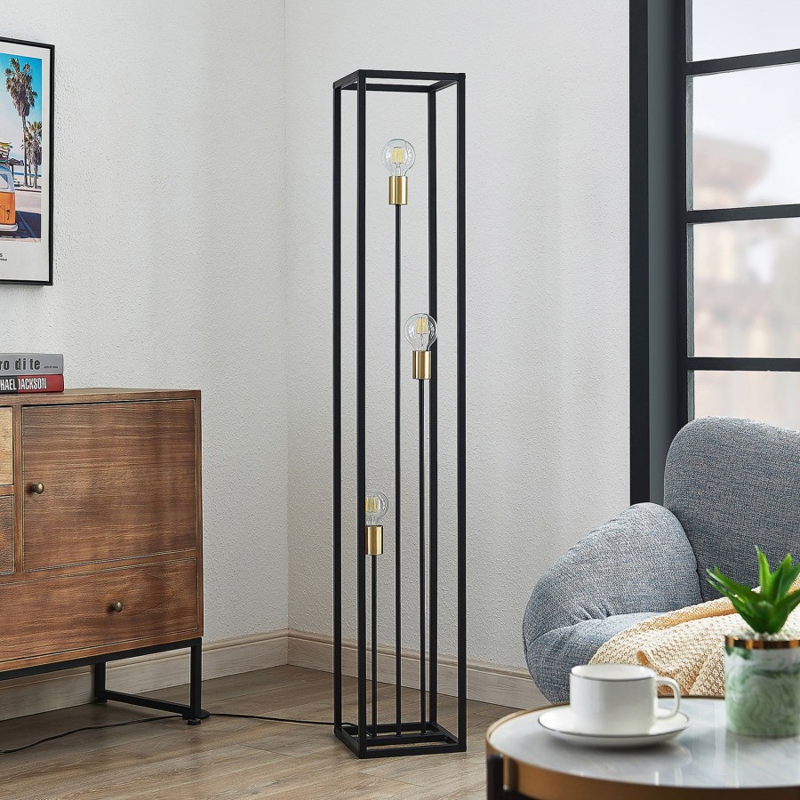 Lampes D'Interieur Lindby | Lindby Tiliane Lampadaire Cage, Noir, A 3 Lampes Noir Mat