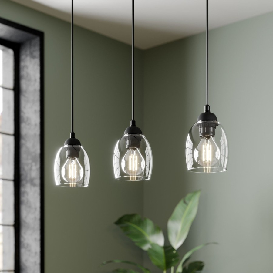 Lampes D'Interieur HELAM | Suspension Brillant A 3 Lampes Smoke Gris Fumee, Noir