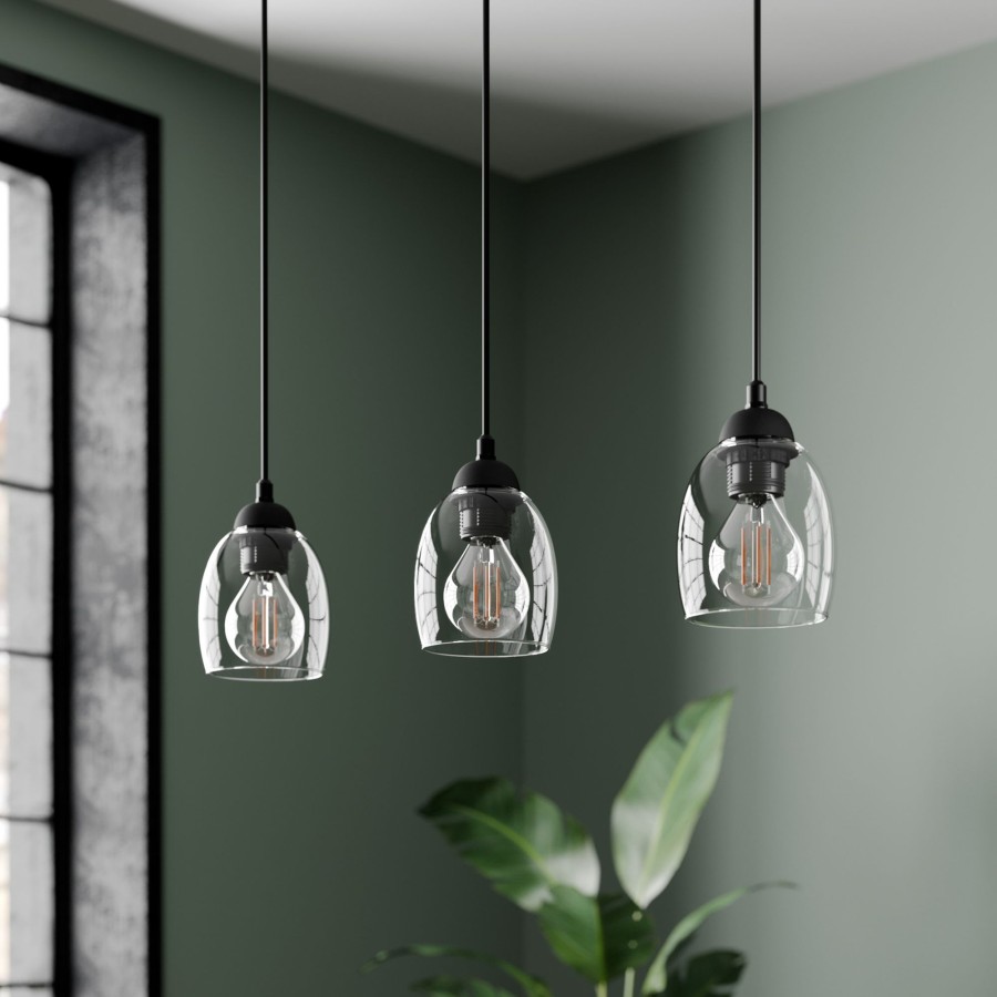 Lampes D'Interieur HELAM | Suspension Brillant A 3 Lampes Smoke Gris Fumee, Noir