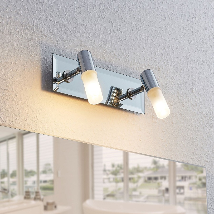 Lampes D'Interieur Lindby | Spot Mural Pour Salle De Bain Zela 2 Lampes Chrome Chrome, Blanc
