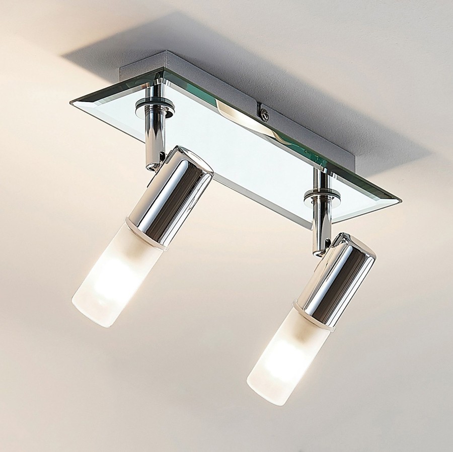 Lampes D'Interieur Lindby | Spot Mural Pour Salle De Bain Zela 2 Lampes Chrome Chrome, Blanc