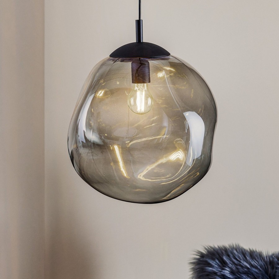 Lampes D'Interieur TK Lighting | Suspension En Glas Sol, O 35Cm, Noir/Gris Fumee Noir, Gris Fume-Transparent