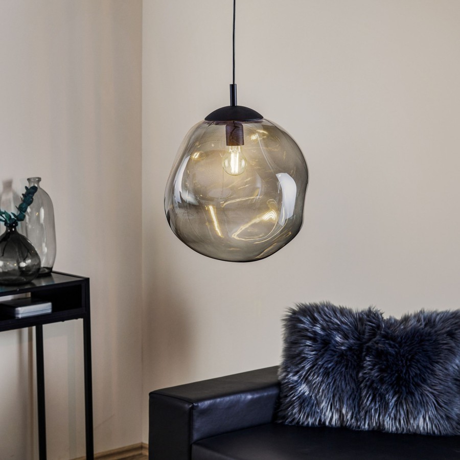 Lampes D'Interieur TK Lighting | Suspension En Glas Sol, O 35Cm, Noir/Gris Fumee Noir, Gris Fume-Transparent