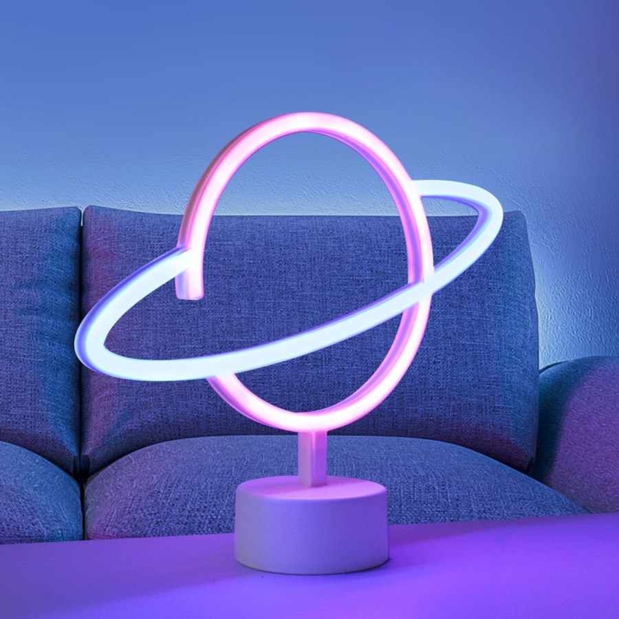 Lampes D'Interieur JUST LIGHT. | Lampe De Table Led Neon Saturn, Batterie Blanc