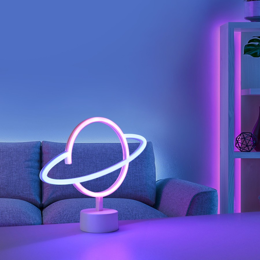 Lampes D'Interieur JUST LIGHT. | Lampe De Table Led Neon Saturn, Batterie Blanc