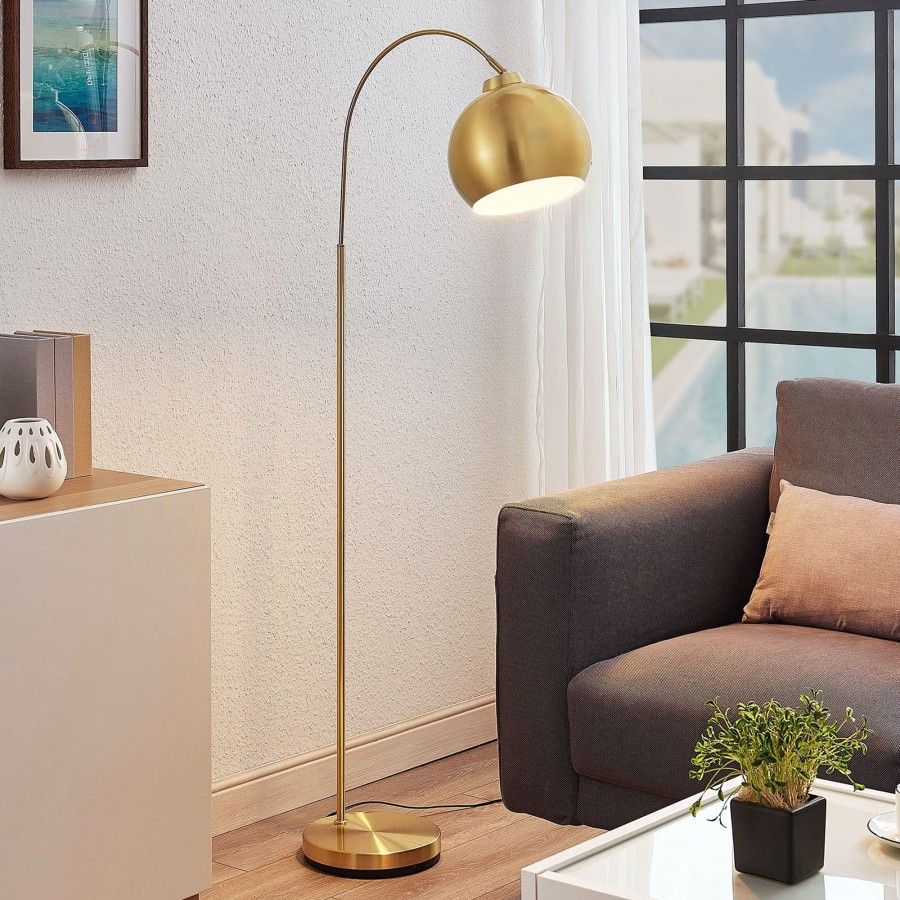 Lampes D'Interieur Lindby | Lampadaire Arque Moisia En Laiton Laiton Mat