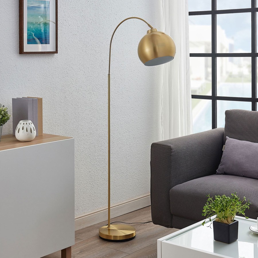 Lampes D'Interieur Lindby | Lampadaire Arque Moisia En Laiton Laiton Mat