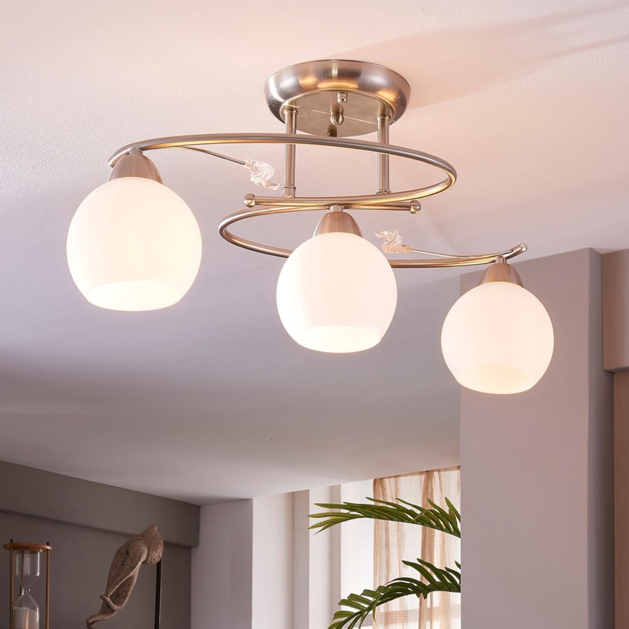 Lampes D'Interieur Lindby | Svean - Plafonnier A Trois Lampes Blanc, Nickel Mat