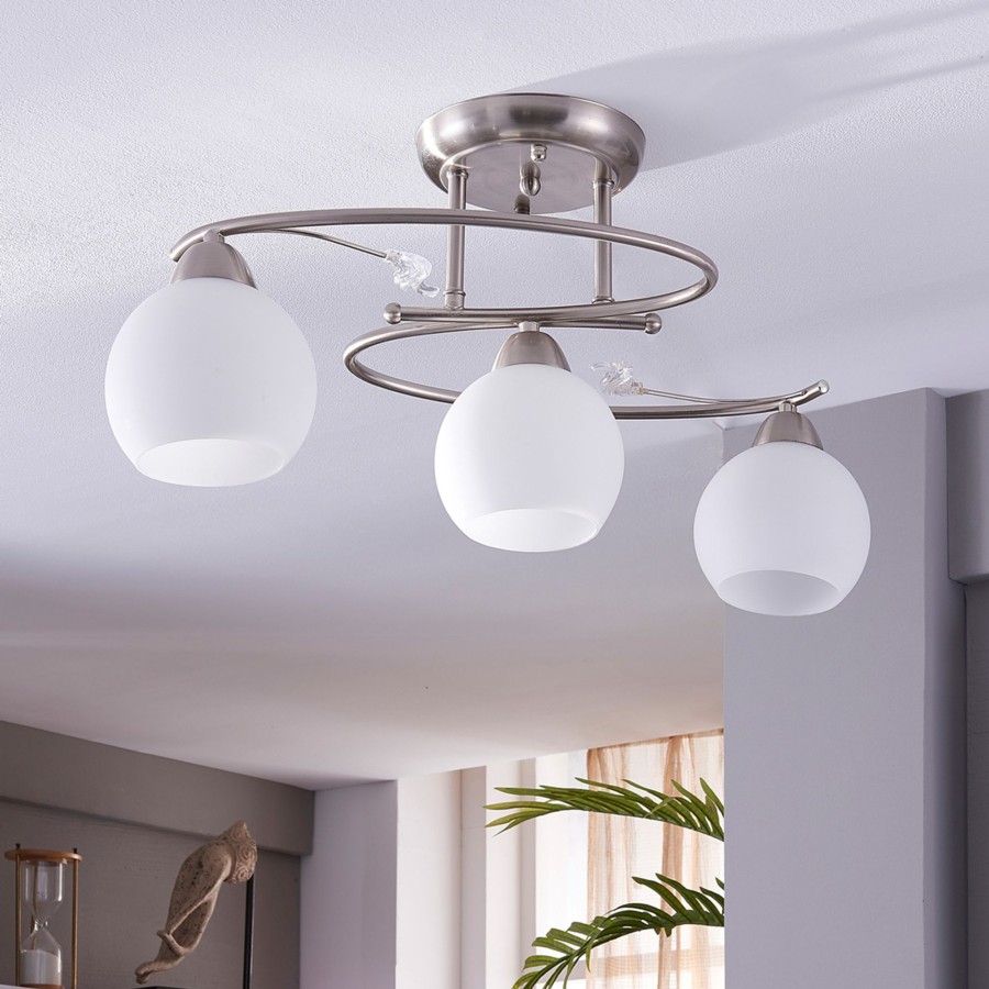 Lampes D'Interieur Lindby | Svean - Plafonnier A Trois Lampes Blanc, Nickel Mat