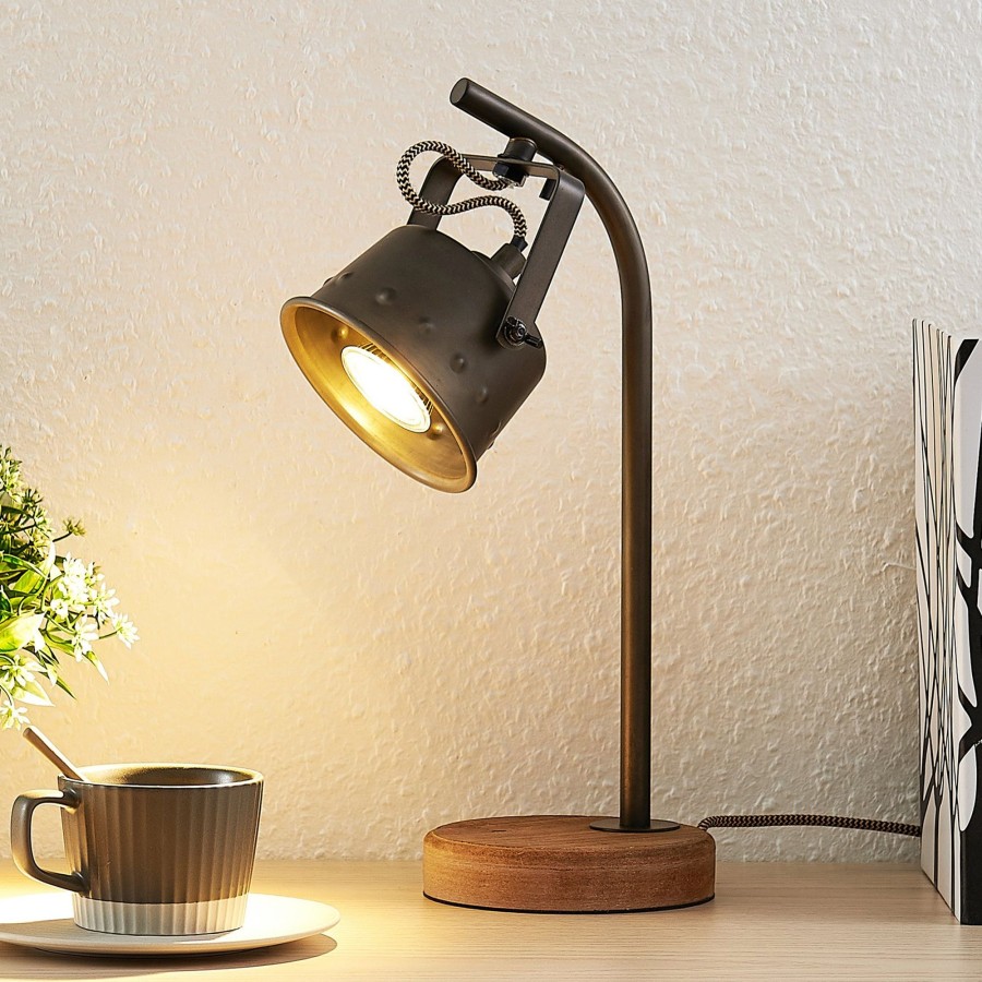 Lampes D'Interieur Lindby | Lindby Rubinjo Lampe A Poser Avec Pied En Bois Brun, Noir