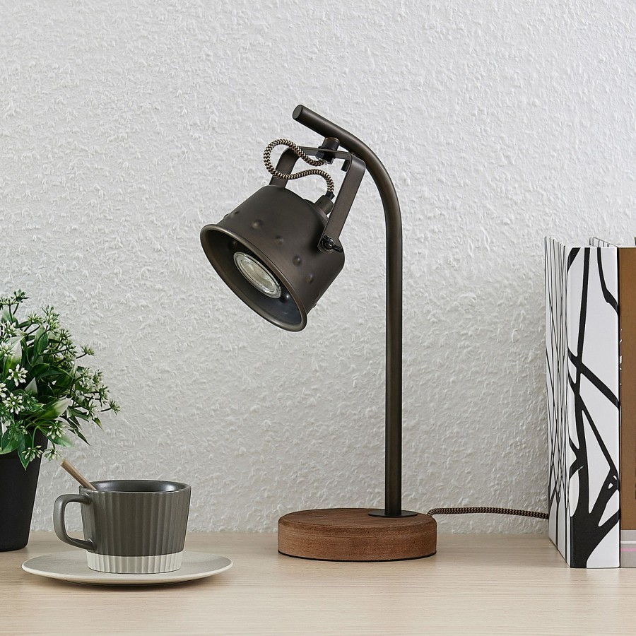 Lampes D'Interieur Lindby | Lindby Rubinjo Lampe A Poser Avec Pied En Bois Brun, Noir