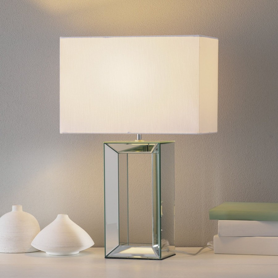 Lampes D'Interieur Searchlight | Lampe A Poser Reflections 58 Cm Miroitant, Blanc