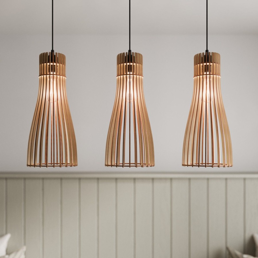 Lampes D'Interieur TEMAR LIGHTING | Suspension Bottle, A 3 Lampes Bois Clair, Noir