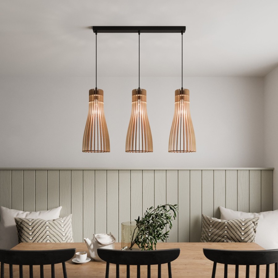 Lampes D'Interieur TEMAR LIGHTING | Suspension Bottle, A 3 Lampes Bois Clair, Noir
